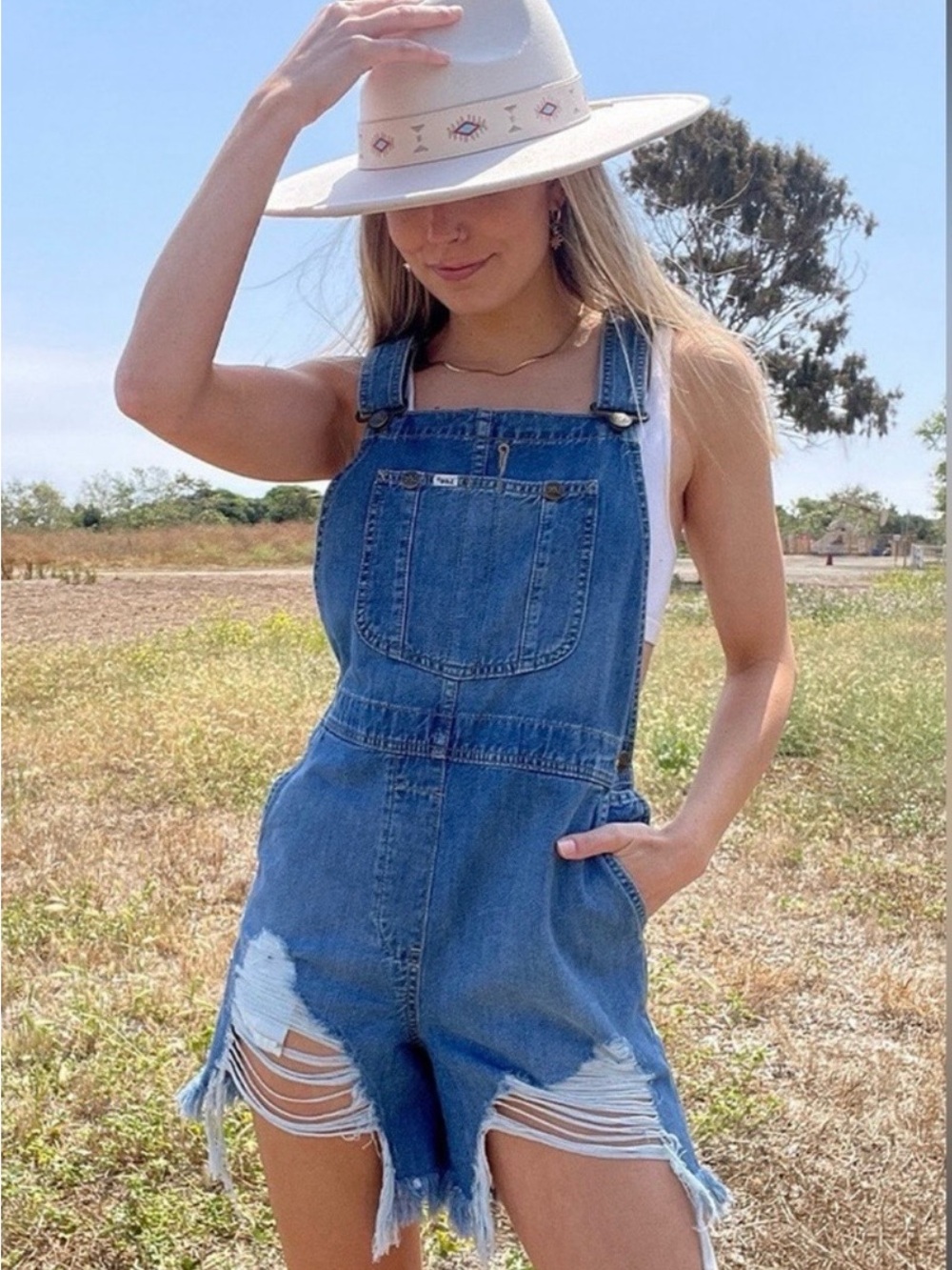 Lee Light Wash Denim Short Overalls with Front Bib